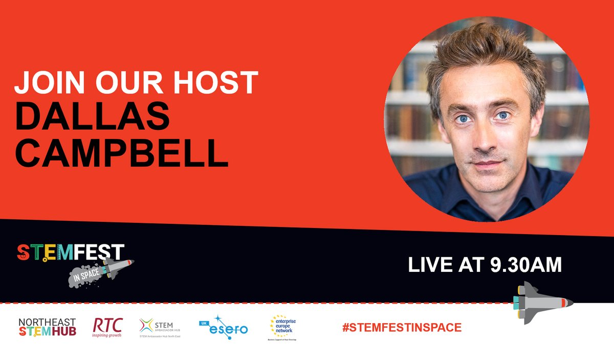 We are starting the countdown to 9.30 where we will be joined by host <a href="/dallascampbell/">Dallas Campbell</a> at #STEMFESTINSPACE 2021 A virtual event full of great speakers &amp; workshops, covering all things #Space. 
Join us for lift off at: stemfest.org.uk

#STEM #Space #wsw2021 #WorldSpaceWeek