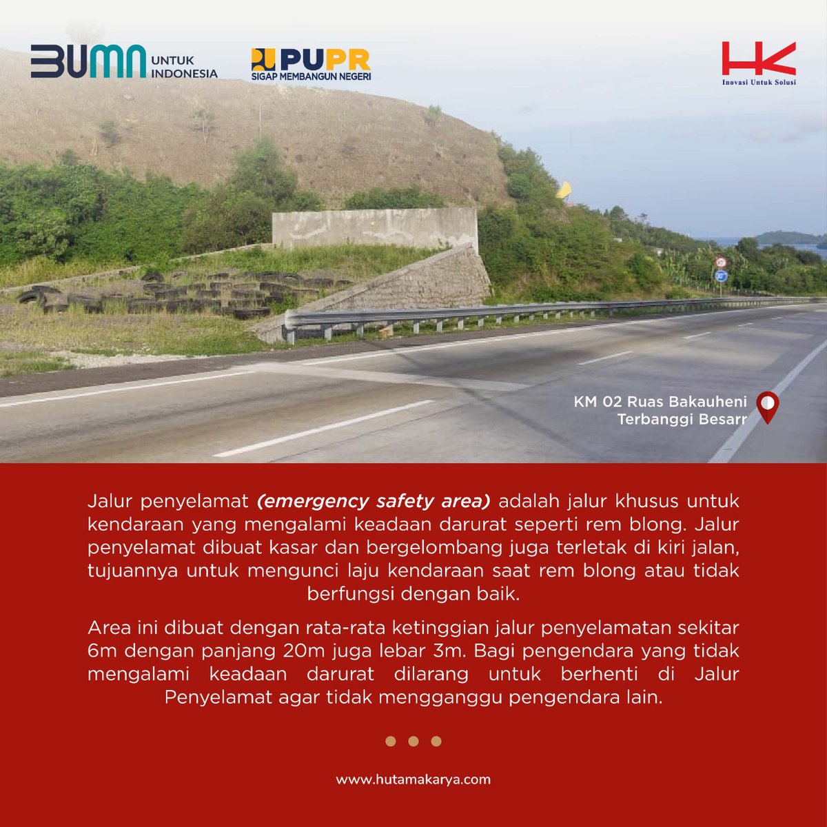 HutamaKarya's tweet photo. #Infrabuddies, tau gak ada jalur darurat yang keliatannya kayak jalanan putus tapi tujuannya demi keselamatan pengguna jalan. Namanya Emergency Safety Area, coba tengok postingan dibawah yuk untuk lebih lengkapnya!😋

#HutamaKarya
#MenghubungkanKebaikan
#HKnowledge https://t.co/nRoX9ui8hT