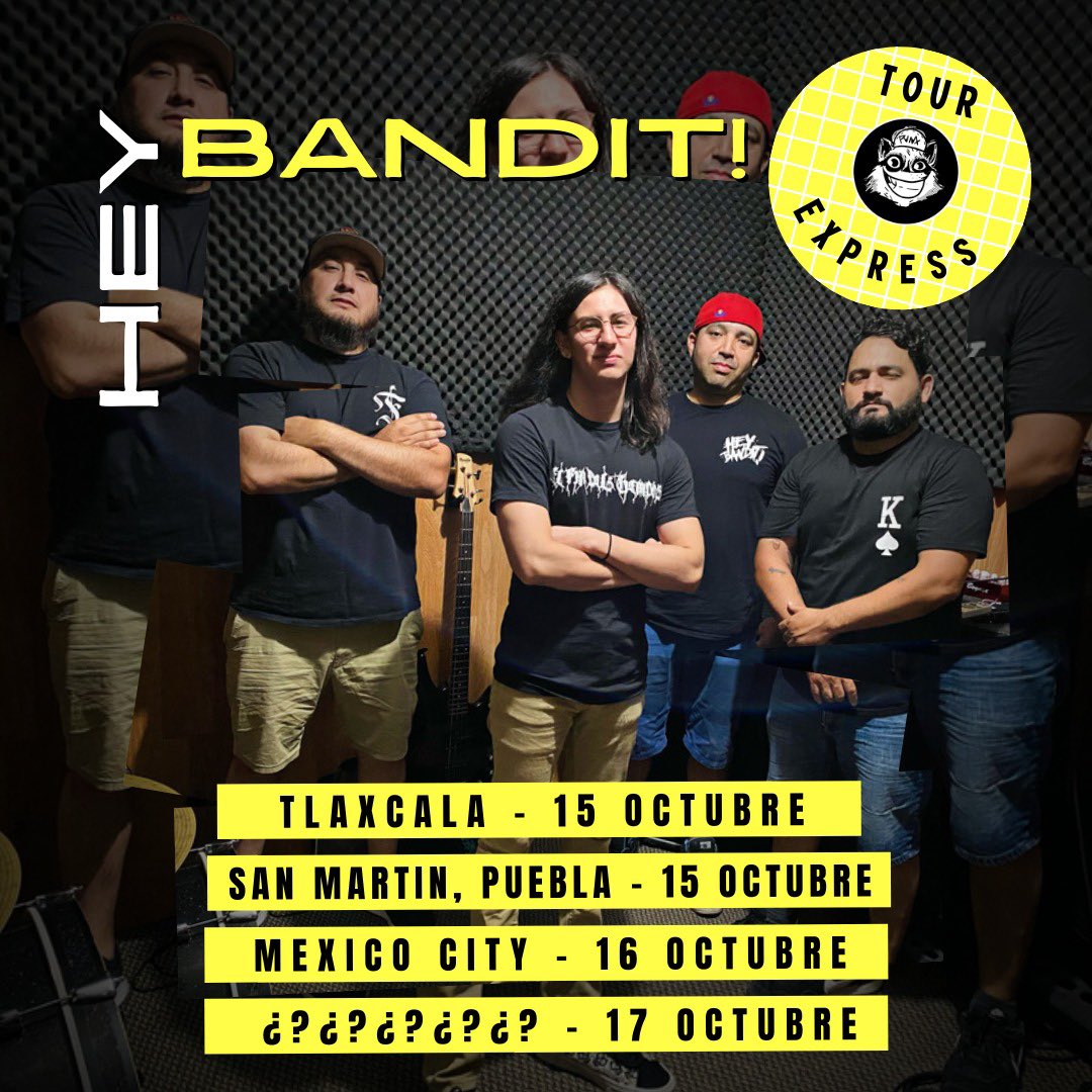 heybanditmx's tweet photo. Hey pandilla! 💥 Muy contentos de visitarlos por #Tlaxcala, #Puebla, #CDMX y alrededores!
🔥 Nos vemos en el #TourExpress
#HeyBandit #PopPunk https://t.co/qrjYhm5NaR