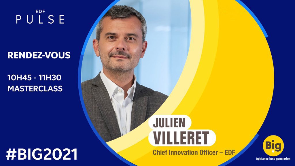 labordeolivier's tweet image. Pour découvrir les programmes @EDF_Innovation 👉 10h45-11h30 Masterclass avec @julienvilleret CIO @EDFofficiel
#Big2021 #EDFPulse

@sebbourguignon @tewoz @kalydeoo @AshokNellikar @Shi4Tech @CurieuxExplorer @NevilleGaunt @JeroenBartelse 
@FrRonconi @PawlowskiMario @AlbertoEMachado
