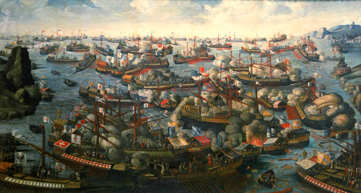 DespertaFerro's tweet photo. Hoy se cumplen 450 años de una de las mayores batallas navales de la historia, la de Lepanto, que enfrentó a la Liga Santa formada por España, Venecia y el papado contra el Imperio otomano. En ella combatieron más de 400 barcos y 150 000 hombres.  🧵de @MestreClaramunt #Lepanto https://t.co/cnvCnsUKAj