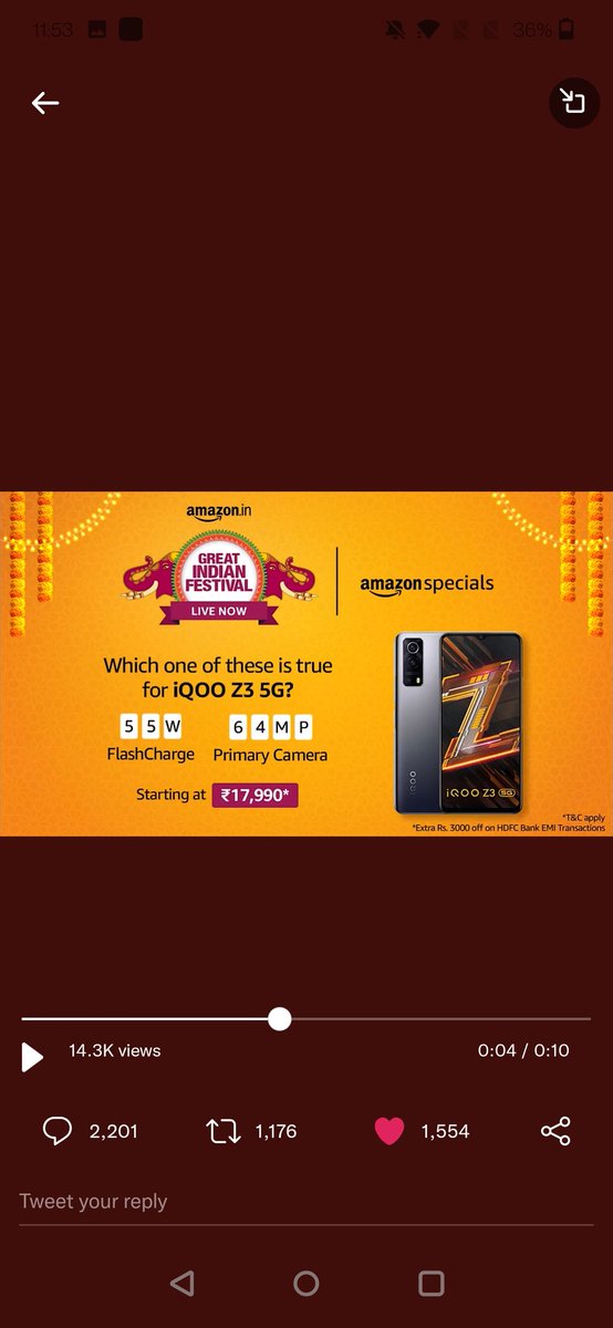 anutomas's tweet photo. @amazonIN #AmazonGreatIndianFestival and #iQOOZ35GOnAmazon https://t.co/urPVdXzl1a