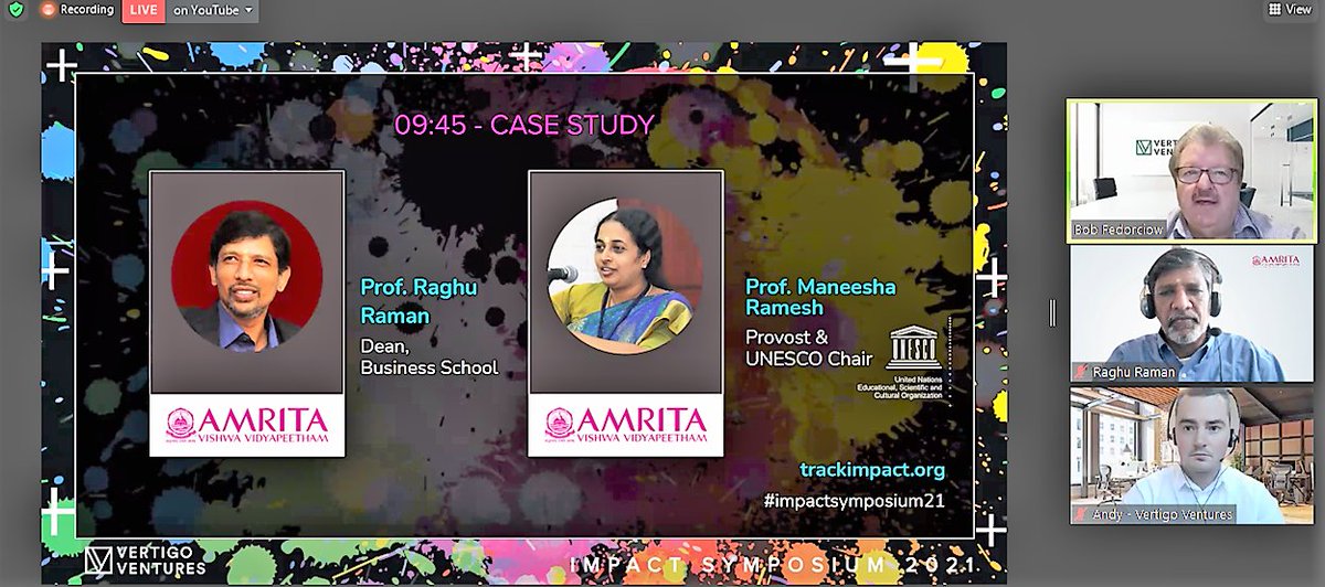 AMRITAedu's tweet photo. Amrita's  Dr. Maneesha Ramesh &amp; Dr. Raghu Raman showcased the #Amrita case study at the Impact Symposium 2021 on Sept 29. Dr. Maneesha Ramesh, spoke on Amrita's Live-in-Labs® multidisciplinary #experiential #learning &amp; Dr. Raghu Raman addressed on strategically embedding #impact. https://t.co/rGGwGJzTlm
