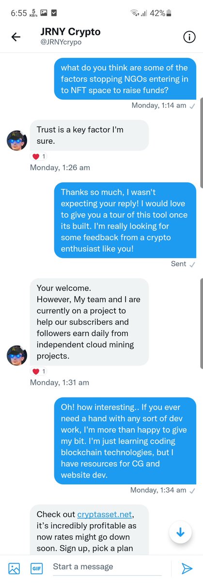 HebsurAbhijit's tweet photo. @JRNYcrypto @JRNYcrypto these scammers! Almost thought it was you replying to me on the DM https://t.co/3XjLlEzTkz