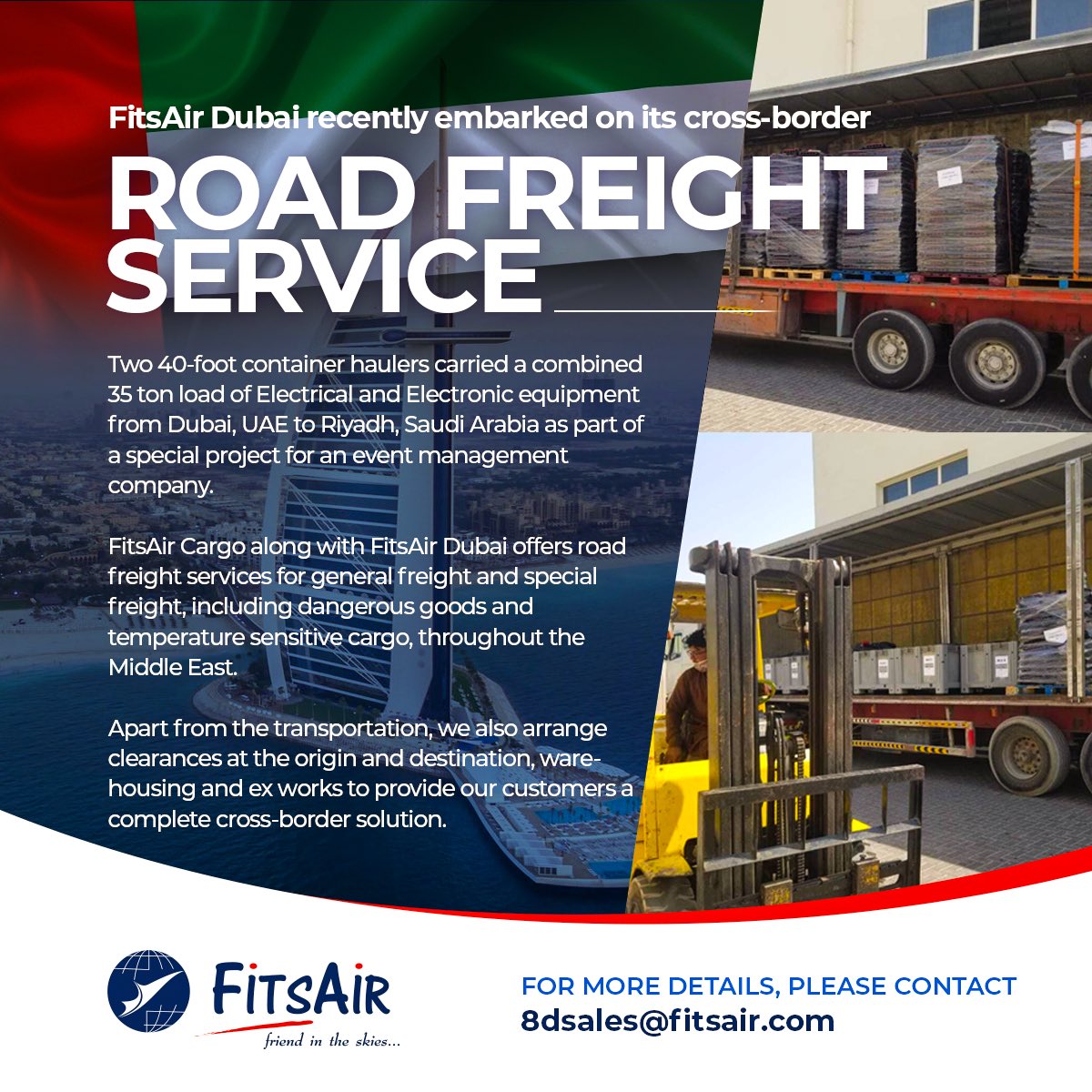 FitsAir's tweet photo. FitsAir Dubai recently embarked on its cross-border Road Freight service.
#FitsAir #Cargo #Dubai #RFS #Road #Feeder #Reefer #MiddleEast #GCC #ExWorks #Container #Haul #CrossBorder #UAE #KSA #DXB #RUH #DMM #JED #AUH #SHJ #AAN #FJR #DOH #MCT #SLL #KWI #BAH #COL #CRT #GCR #DGR #ELM https://t.co/IaSRP9LyPW