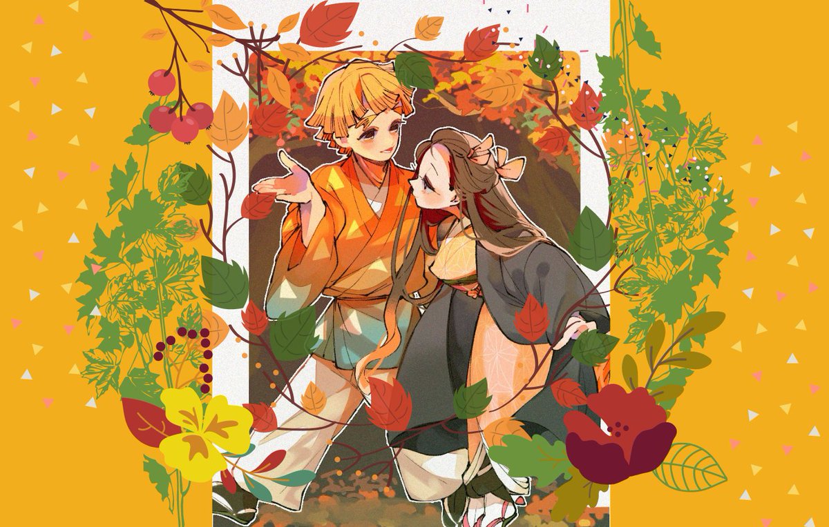 kamado nezuko 1girl 1boy blonde hair japanese clothes long hair kimono haori  illustration images