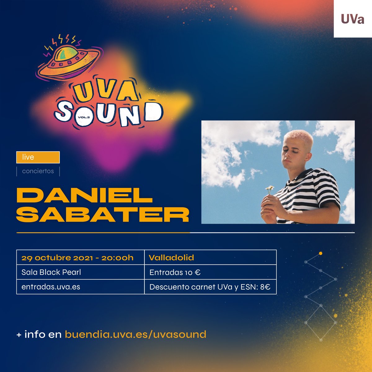 centrobuendia's tweet photo. 🎸¡UVa Sound!
👉Durante este curso tendremos 2 conciertos #UVaSOUND
📆29 oct 2021 - daniel sabater
🔗https://t.co/qnYNSGSmRw
📆28 abr 2022 - Rusowsky (entradas aún no disponibles, ¡os avisaremos!)
@bazarproduction @UVa_es https://t.co/D09TDJvxOR