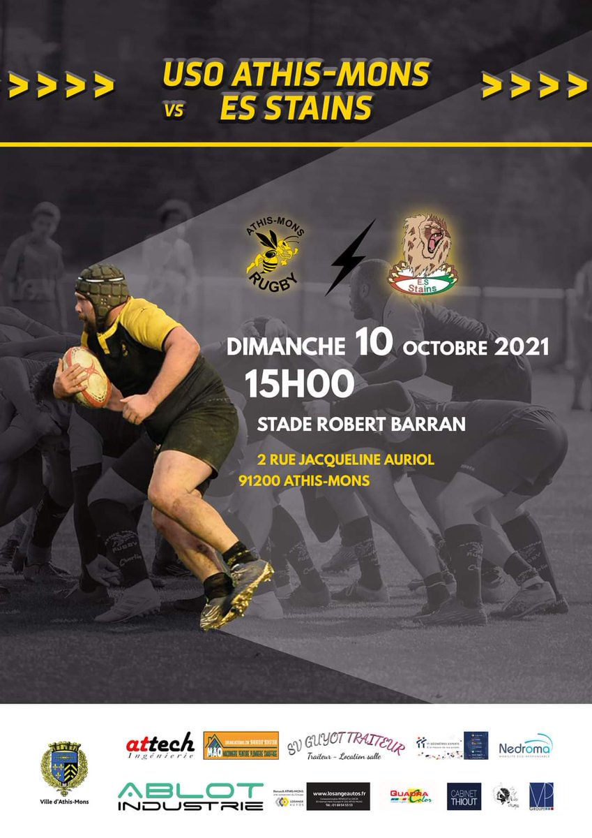 ESSRugby's tweet photo. L'USO Athis-Mons Rugby qui était exempt le week-end dernier aura à cœur d'accueillir nos séniors dimanche comme il se doit pour bien démarrer son championnat. De notre côté, l'ES Stains espère ramener sa première victoire depuis sa remontée en 1ère série ! https://t.co/5JKr2CDJ6c