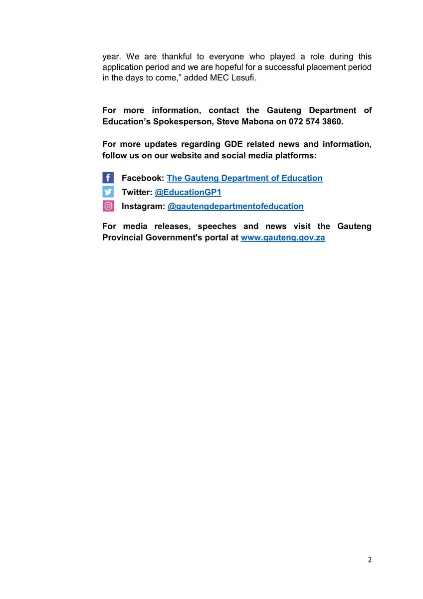 EducationGP1's tweet photo. [MEDIA STATEMENT] The Gauteng Department of Education wishes to remind parents and guardians that Phase 2 of the 2022 Online Admissions application period for Grade 1 &amp; 8 will close on Friday, 8 October 2021 at midnight.
 
To apply, visit: https://t.co/Cz8hkRK6IO https://t.co/Yg9pOYLdxN