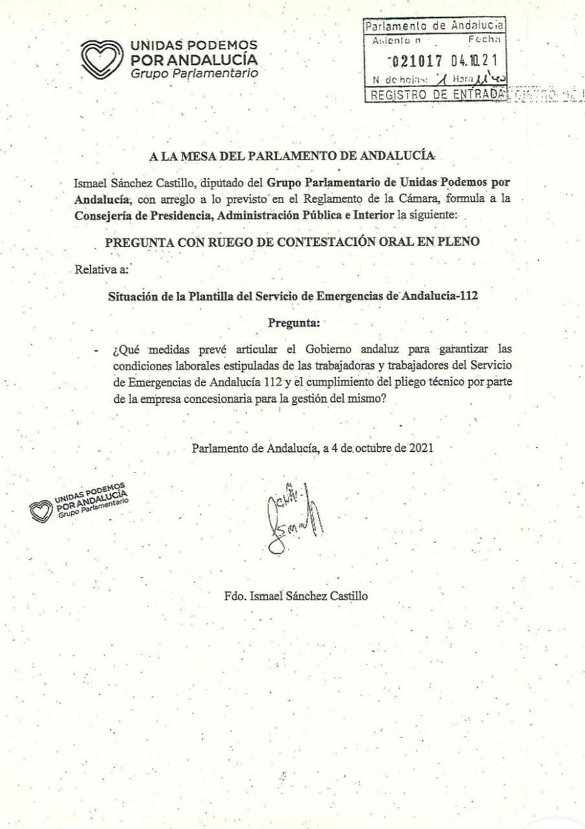 <a href="/112ANDALUCIARLT/">EMERGENCIAS 1-1-2 ANDALUCÍA CCOO</a> <a href="/112Sevilla/">112 Sevilla CCOO</a> @gestorade112and <a href="/ccoosevilla/">CCOO de Sevilla</a> <a href="/PCA_sevilla/">PCA Sevilla</a> <a href="/iusevilla/">IU Sevilla🔻</a> ✍️📄Iniciativa que hemos registrado sobre la situación de la plantilla del servicio de Emergencias de Andalucía 112.

ismaelsanchez.es/iniciativas-pa…