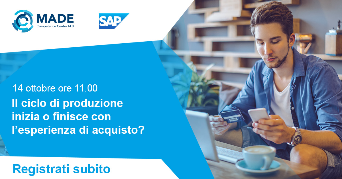 madecc40's tweet photo. Il ciclo di produzione inizia o finisce con l’esperienza di acquisto? È questo il tema del sesto appuntamento con @SAPItalia #MADEpossible, giovedì 14 ottobre alle 11.
Registrati subito: https://t.co/LjlonMt8hx https://t.co/TWVSAdRsHT