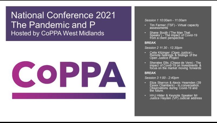 We are ready and raring to go! #COPPACON2021 The Pandemic and P will be kicking off at 9.30 with <a href="/JuliaJonesLaw/">Julia Jones</a> @TSFConsultants The Man Who Speaks <a href="/KitzingerCelia/">Celia Kitzinger</a> <a href="/OpenJusticeCoP/">Open Justice Court of Protection Project</a> <a href="/ChasePicop/">Chase de Vere Personal Injury & CoP</a> <a href="/sharron_eliza/">Eliza Sharron</a> HHJ Hilder and Mr Justice Hayden. #courtofprotection #knowledgeshare