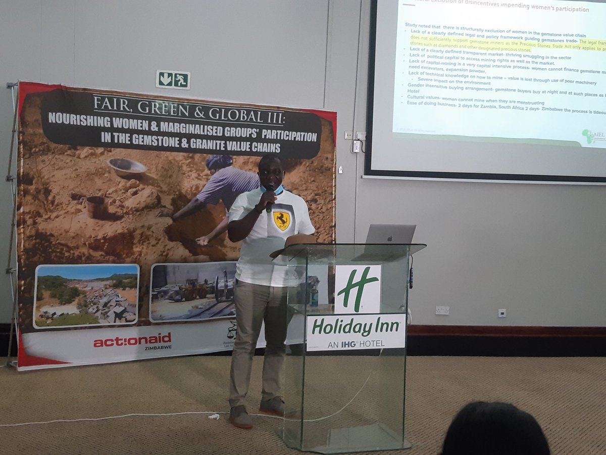 DChidarara's tweet photo. We are live! Making a case for Zimbabwe. We are launching our Baseline study on the Nourishing Women Participation in the Gemstone & Granite Value Chain & Trade. https://t.co/jHEnQpO8vI @farayi of @AIEL_Infor for @ZELA_Infor & @ActionAidZim #StopGemsIFFs @ActionAid_NL https://t.co/4dvW5OAtQl