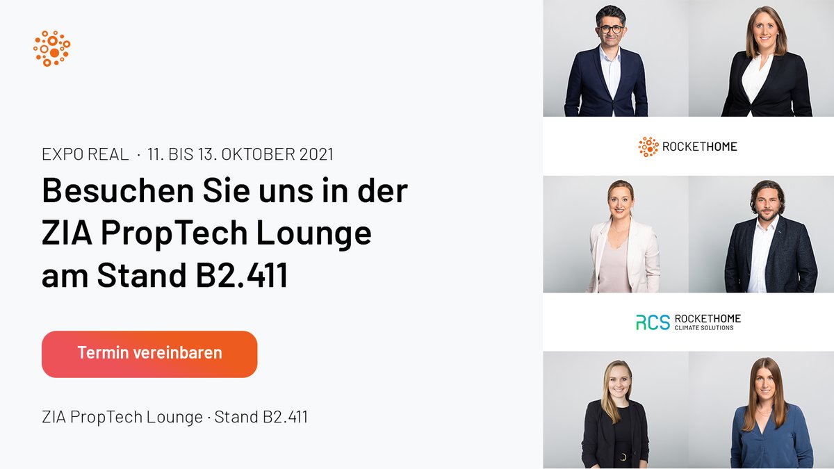 🚀 Raketenstart für unsere Neuheiten in der #ZIAPropTechLounge auf der EXPO REAL (Messe München) 

📍Halle B2, Stand 411

Ihr Messetermin mit Rockethome: bit.ly/3BjFi4H

#Rockethome #RockethomeClimateSolutions #RockethomeEstate