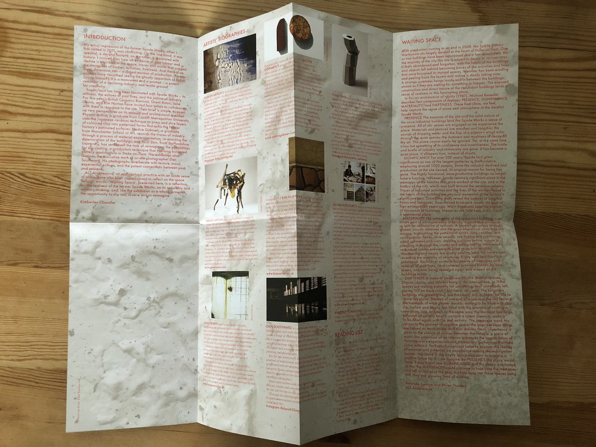 haptic_tacit's tweet photo. Copies of our exhibition notes are available to pick up @SpodeWorks and The Goods Yard when visiting the @BCBfestival
Special thanks to @Kimber_leyC for writing the introduction and the design work. @ALT_Archi for Waiting Space and @PandaPressStone for such a brilliant print job. https://t.co/IaG0z5D56P