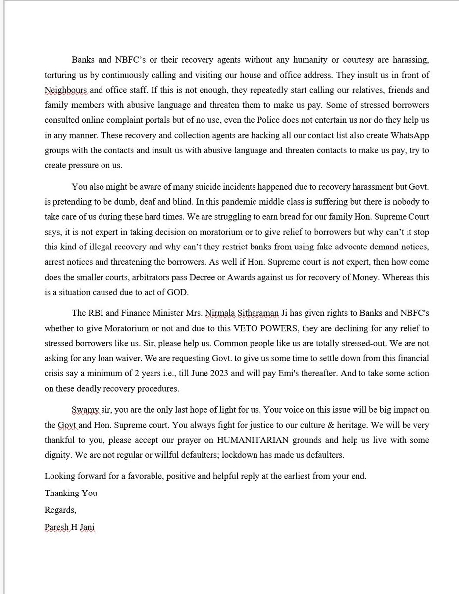 Day by day increased harrasment and mal practices has lay down the common life of people. Recovery agents are torturing in high manner. Request to take action <a href="/Swamy39/">Subramanian Swamy</a> <a href="/VoiceOF77152882/">"Voice OF India"🇮🇳"</a> <a href="/RMASindia/">RMAS Foundation #MIDDLE_CLASS (Mission 21K )</a> <a href="/VISHALT12039545/">VISHAL TIWARI</a> <a href="/BBCIndia/">BBC News India</a> <a href="/ndtv/">NDTV</a> <a href="/DDIndialive/">DD India</a> <a href="/ZeeBusiness/">Zee Business</a>