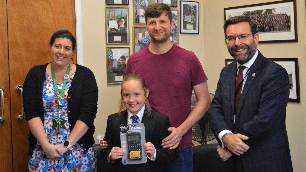SHSKingsLynn's tweet photo. Congratulations to Evie who won the Maths open evening competition by choosing the lowest positive integer the no-one else wrote down. Enjoy your new calculator! #maths #luckynumber4 https://t.co/v2mm0MEitJ