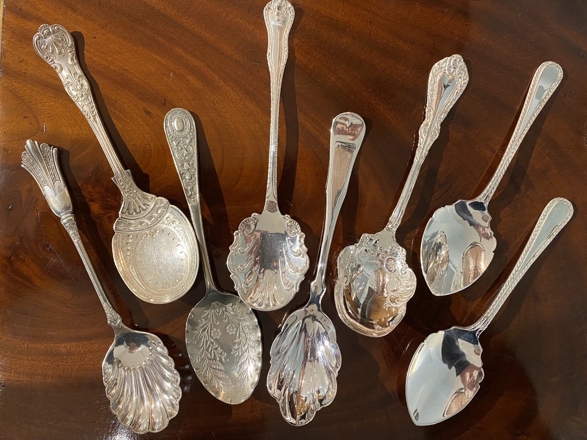 BarhamAntiques's tweet photo. If you’re ever in a jam! Selection of Victorian Silver plated Jam spoons. #jam #jamspoon #jamspoons #vintagejamspoon #antiquejamspoon #visitportobello #portobelloroad #silverplatedcutlery #barham_antiques https://t.co/4u1hSz791o