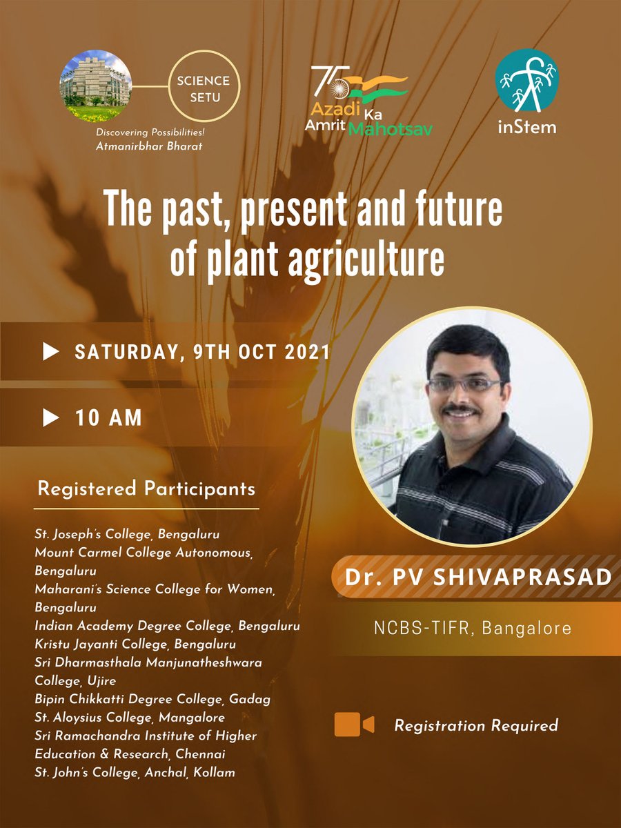 📌In celebration of INDIA@75 Azadi ka Amrit Mahotsav, <a href="/DBT_inStem/">iBRIC-inStem</a> presents #inStemScienceSetu #Webinar
📅: Oct 09, 2021 | 10.00AM

सशक्त भारत की ओर विज्ञान से विकास-प्रौद्योगिकी से प्रगति 

With <a href="/DBTIndia/">Department of Biotechnology</a> <a href="/RenuSwarup/">Dr. Renu Swarup</a> <a href="/shivaprasad_pv/">Shiva prasad</a>
 <a href="/NCBS_Bangalore/">National Centre for Biological Sciences</a> <a href="/BLiSC_India/">Bangalore Life Science Cluster (BLiSC)</a> <a href="/AmritMahotsav/">Amrit Mahotsav</a>