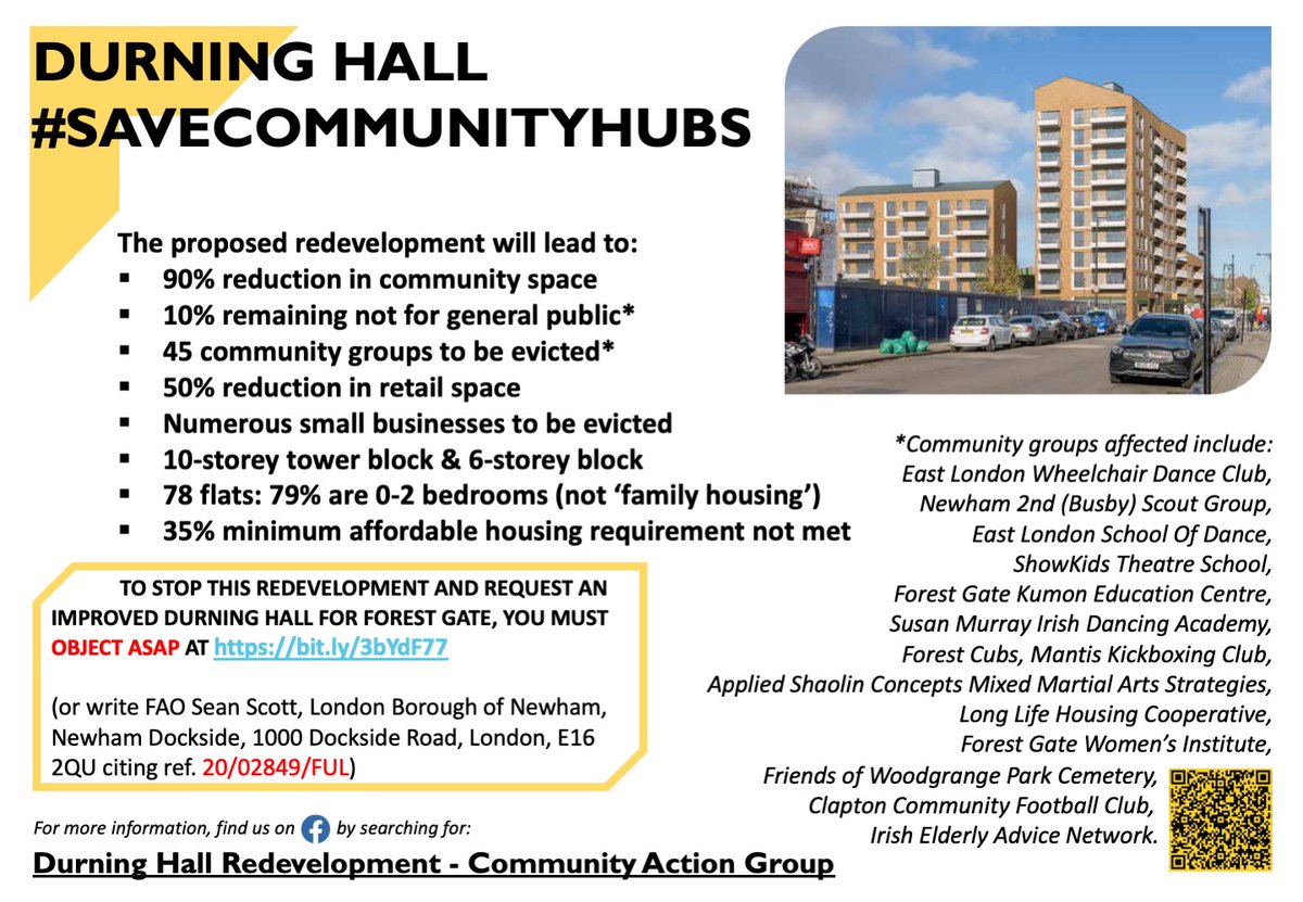 Hi @idriselba, Tim Campbell, @DarceyOfficial, @DDoubleE7 & @4PlanB, I heard you've all used Durning Hall #ForestGate. The owner wants to evict all 45 community groups: we want adequate community space for *everyone* re-provided in the redevelopment! #SaveCommunityHubs Pls RT!🙌