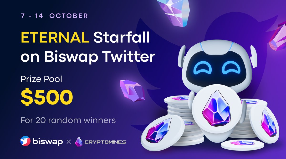 Biswap (@biswap_dex) on Twitter photo 💎$500 in ETERNAL Starfall!💎
<a href="/Biswap_Dex/">Biswap</a> amplifies amity with <a href="/CryptoMinesApp/">CryptoMines | Play to Earn</a>!💪
1️⃣Follow <a href="/Biswap_Dex/">Biswap</a> & <a href="/CryptoMinesApp/">CryptoMines | Play to Earn</a>
2️⃣Quote the tweet with your BEP-20 wallet
3️⃣Tag 3 friends who might enjoy playing CryptoMines
💰Our teamwork brings crypto opportunities for you! 💎$500 in ETERNAL Starfall!💎
<a href="/Biswap_Dex/">Biswap</a> amplifies amity with <a href="/CryptoMinesApp/">CryptoMines | Play to Earn</a>!💪
1️⃣Follow <a href="/Biswap_Dex/">Biswap</a> & <a href="/CryptoMinesApp/">CryptoMines | Play to Earn</a>
2️⃣Quote the tweet with your BEP-20 wallet
3️⃣Tag 3 friends who might enjoy playing CryptoMines
💰Our teamwork brings crypto opportunities for you!