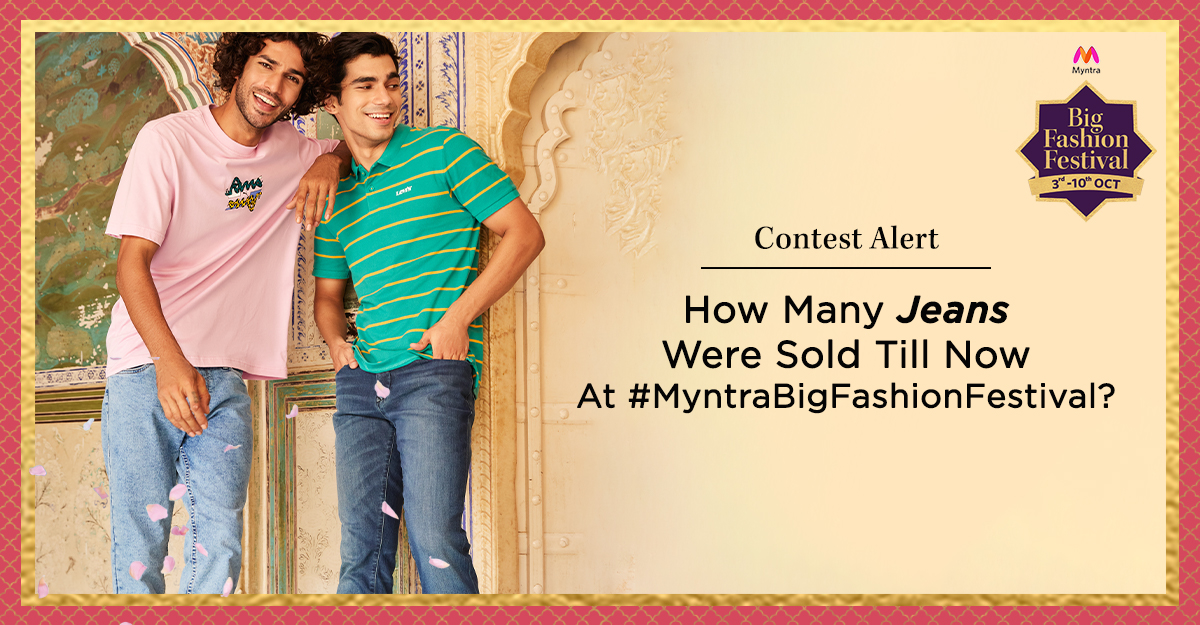 myntra's tweet photo. Are you a jean-ius when it comes to numbers? Guess the number of Jeans sold at #MyntraBFF until 4 PM today &amp; stand a chance to WIN a Myntra Gift Voucher worth 15K!
Use #NavratriShoppingOnMyntra #LoveShoppingOnMyntraBFF
+ follow @myntra to qualify. 
#ContestAlertIndia #Contest https://t.co/fGK9ZTB0ga