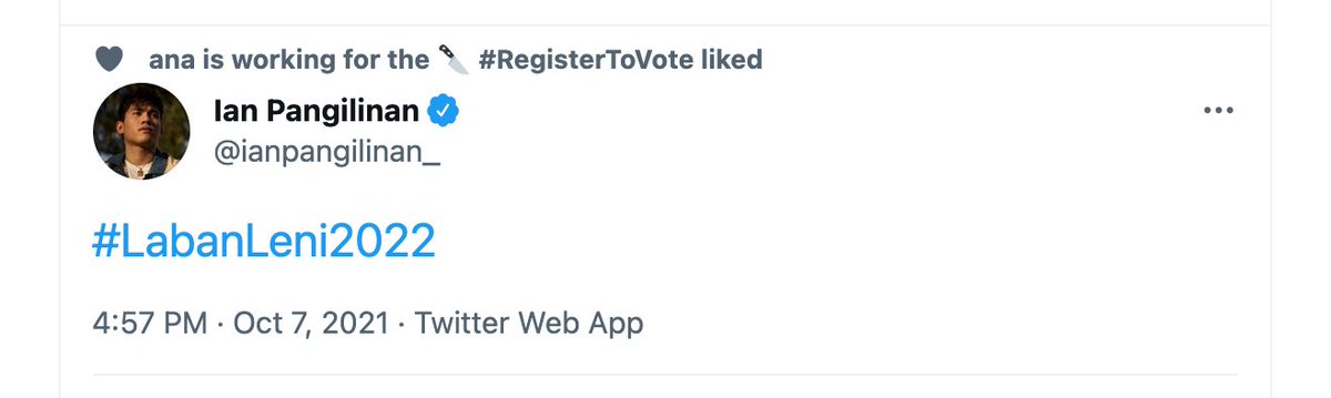 GSPFancast's tweet photo. Hayyyy to have an idol who supports the same president that we support 😌 #LabanLeni2022 isang hair flip naman dyan ala Leni ❤️💙 (2) @ianpangilinan_ https://t.co/CYvE7BhpAM