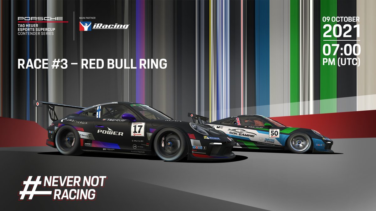 #PESC – Simracing gives you wings: join us live on <a href="/Twitch/">Twitch</a> when the next round of the #Porsche <a href="/TAGHeuer/">TAG Heuer</a> Esports Supercup Contender Series by <a href="/iRacing/">iRacing</a> takes on the Red Bull Ring on 9 October at 7 PM (UTC).