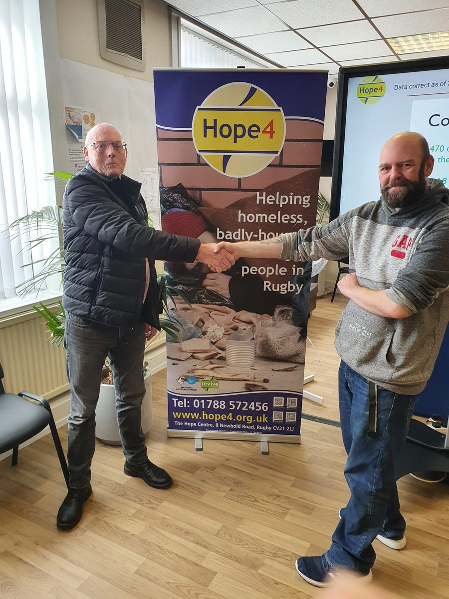 Hope4Rugby's tweet photo. This week we said goodbye to Mick (left) who has now regained his full independence and we can close his case at Hope4. He's now settled in his own accommodation, fully immersed in his new community. A good news story to freshen the heart! #makingadifference #community #hope4 https://t.co/ANYkYjSt50