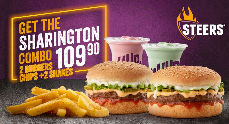 AlgoaFM's tweet image. Get the @SteersSA Sharington Combo with two 100% pure beef burgers, two ridiculously thick shakes and chips for only R109.90. Tell us who you’d share this meal with and why for a chance to win R219,80 in vouchers. Visit app.steers.co.za for more #PerfectforSharing