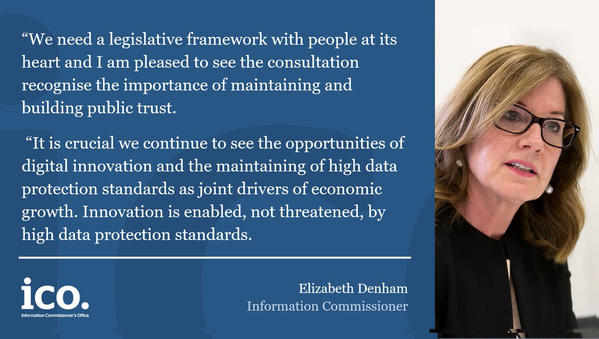 ICOnews's tweet photo. The Information Commissioner’s Office issues its response to @DCMS consultation “Data: a new direction". 

The Commissioner sets out the importance of high data protection standards in her foreword: https://t.co/iAEGMUFlZl

Read the full response here: https://t.co/03sbHw5TTE https://t.co/yIGUuHotNe