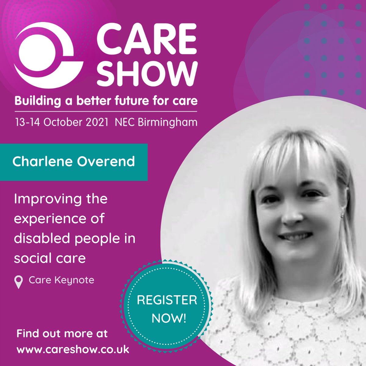 CharleneOverend's tweet photo. Join me at @CareShow on 13-14 October at the NEC Birmingham it's THE care event for the whole care community! Learn more &amp; book a ticket at https://t.co/L99SaZN1XR Don't miss out! https://t.co/p2ibsR8IBw