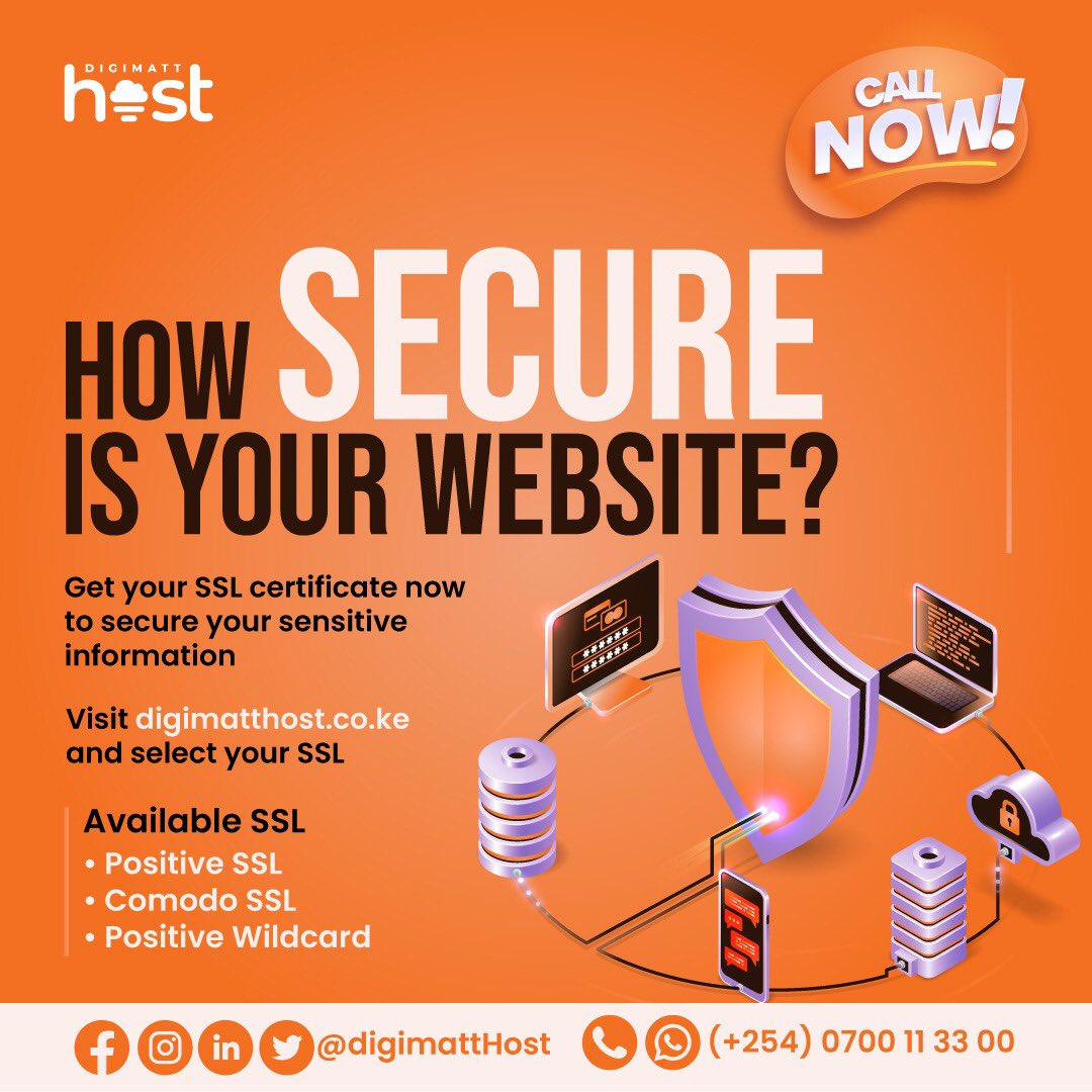 digimatthost's tweet photo. Let us help you secure your website from fraudsters. Keep your business information safe by getting an SSL certificate. Reach us today through our DM and we will call you. You can also send a mail to; sales@digimatthost.co.ke
#DigimattCares #DigimattIn001 https://t.co/OtpLW4Yu3z