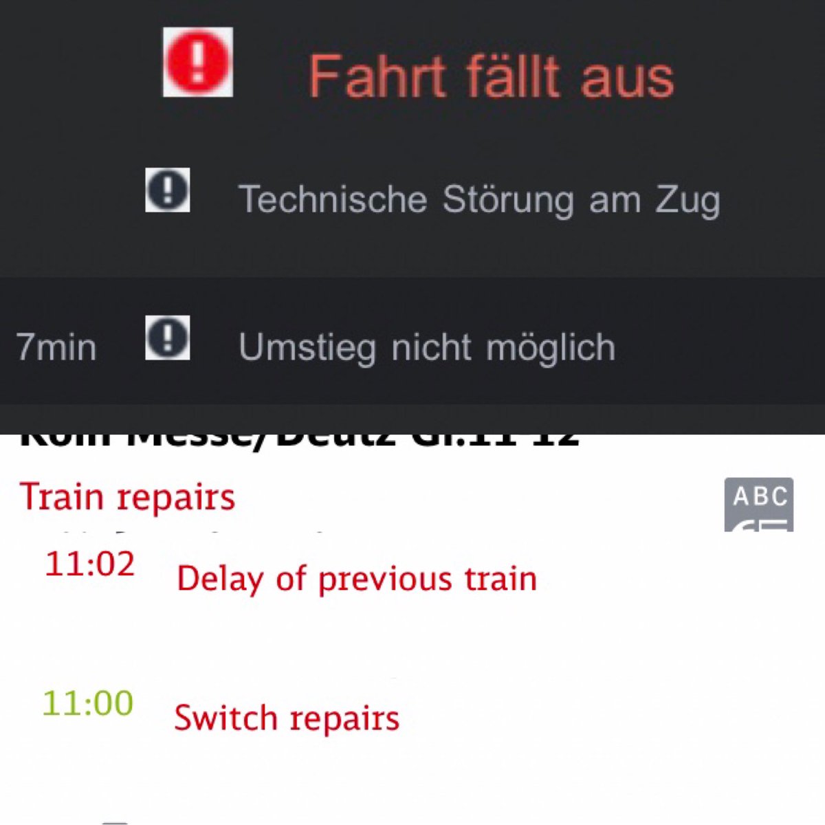 RachelStewart04's tweet photo. 🌍: German trains are amazing and reliable!
Me: 🤬
Deutsche Bahn: https://t.co/FJSXMjdfI9