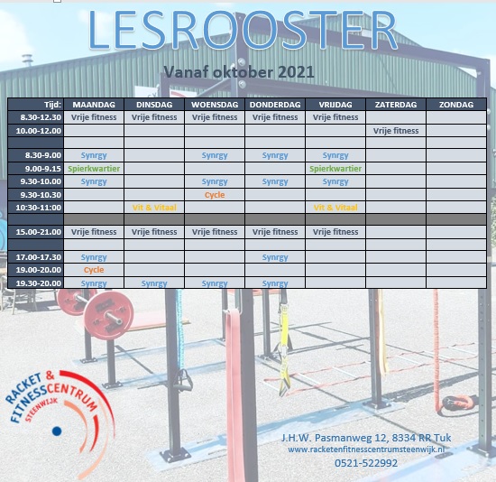 Onze lessen vanaf oktober 2021 #fitness #cycle #spierkwartier #synrgy