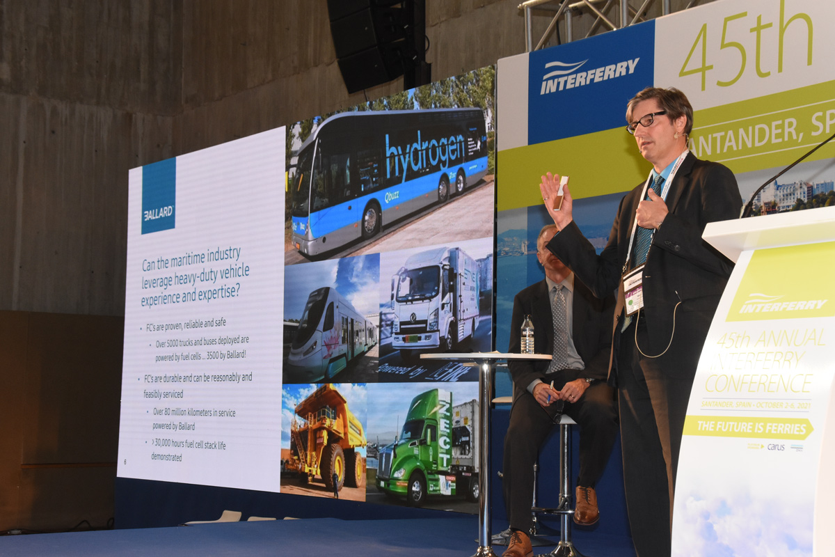 InterferryOrg's tweet photo. Mark Kammerer of @BallardPwr explores ”The Future of Zero-emission #Marine #Propulsion” on Day 2 of the 45th Annual #Interferry Conference
#interferry45 #ferries #ferry #shipping #Maritimetech #ZeroEmissions https://t.co/uPgm8V7n6e