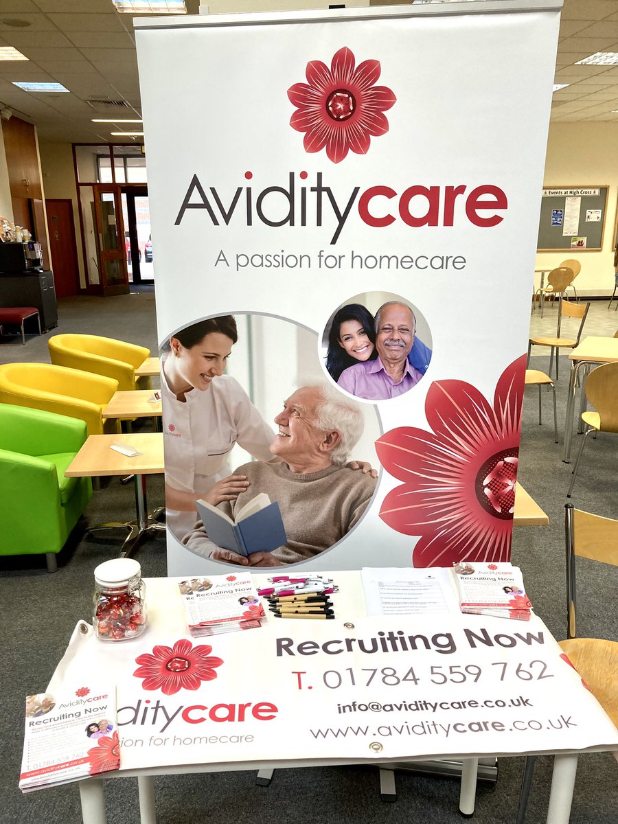 AvidityCare's tweet photo. Weโre at High Cross Church in #Camberley this morning promoting our exciting job opportunities ๐
Looking for work? Pop in for a chatโฆ
#Jobs #CareJobs #HomeCare #AvidityCare #Recruitment https://t.co/8GfIloEDif