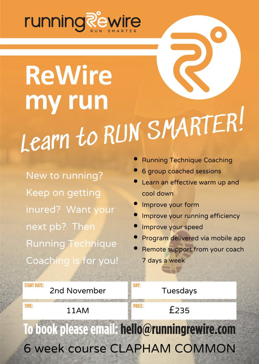 Learn to R U N  S M A R T E R!  Bookings now open for next group course!! Improve your form to prevent injury and get faster! 1:1 technique coaching also available at a time to suit you. #clapham #claphamcommon #runningtechnique #runningcoach #runcoaching