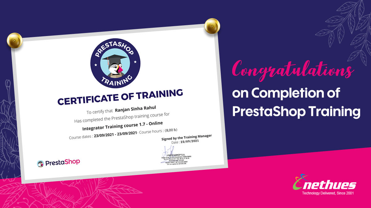 nethues's tweet image. Congratulations to Mr. Ranjan Sinha Rahul on the successful completion of his Prestashop 🐧 1.7 Training Course 
Cheers to prosperity!
Hire result-oriented Prestashop developers today. Mail us at info@nethues.com 
#PrestaShop #PrestashopSolution #OfficialPrestaShopPartners
