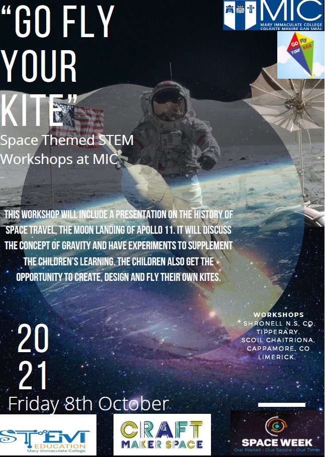 ListonMaeve's tweet photo. The last of our #spaceweek #CRAFTMakerspace events will take place tomorrow in two schools in Limerick & Tipperary @goflyyourkite workshop exploring #flight #rockets #space @STEM_MIC @MICLimerick @SpaceWeekIRL @WorldSpaceWeek @scienceirel @LimkLearnFest https://t.co/7hFj8LEg2e
