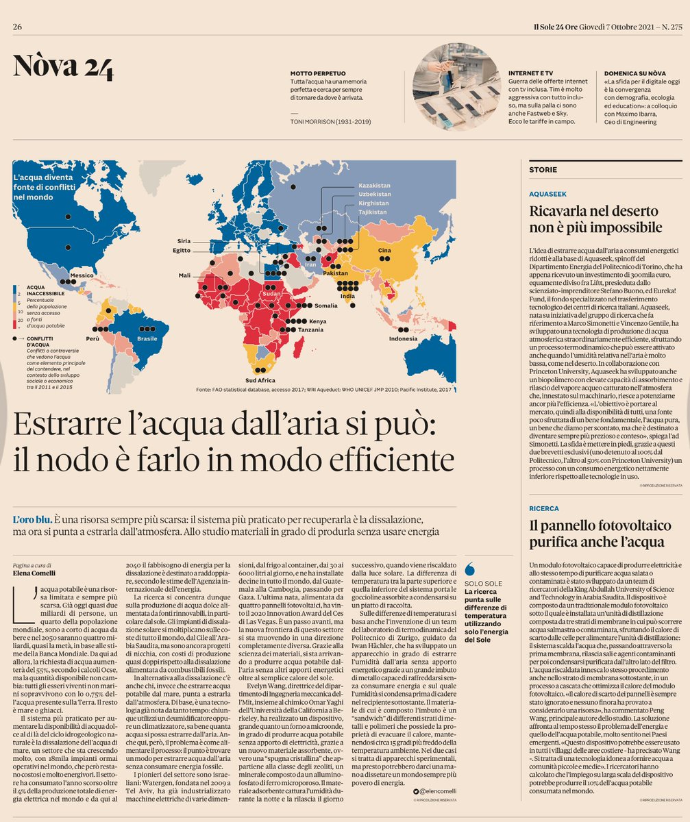 EurekaVenture's tweet photo. Oggi annunciamo il nuovo investimento di #EurekaFund insieme a #LIFTT in @aquaeek_tech, spin-off del Politecnico di Torino che sta sviluppando una tecnologia di produzione di acqua atmosferica straordinariamente efficiente. Thanks @sole24ore
#WaterScarcity #spinoff #venture https://t.co/7nv05bfuxM