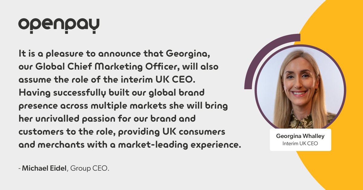 We are thrilled to announce Group CMO, Georgina Whalley, has been as appointed as interim UK CEO. Georgina will continue to oversee the growth and expansion into key sectors for the UK business. For full details:opy.com/uk/news/openpa… #paysmarter #openpay