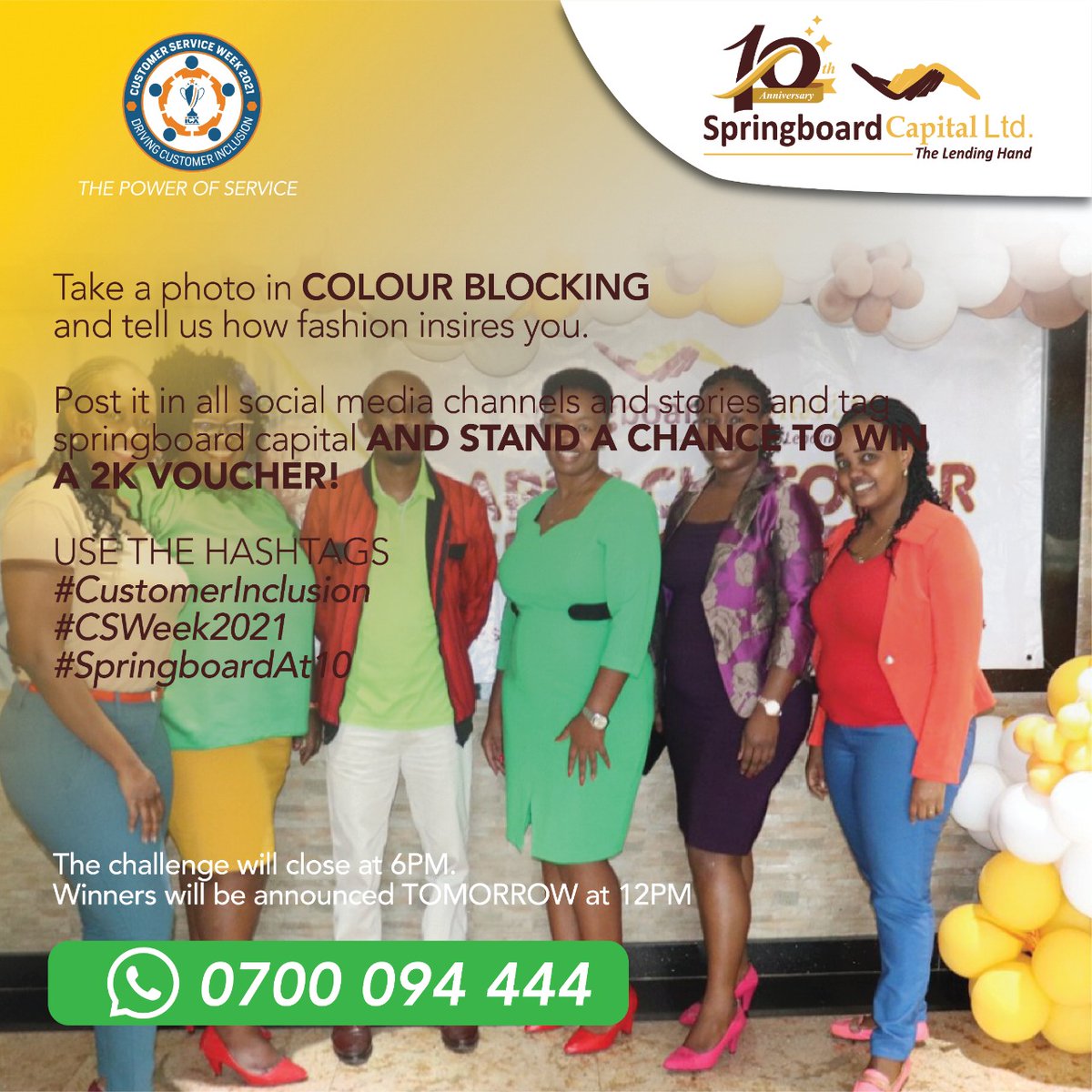 springboardke's tweet photo. Challenge no.4. Are you ready for it? The rules are simple. Take a photo in color blocking post in all our social media platforms telling us how fashion inspires you and stand a chance of winning 2k shopping voucher. 
#CSWeek2021 #customerinclusion https://t.co/Z2UBsp4YAL