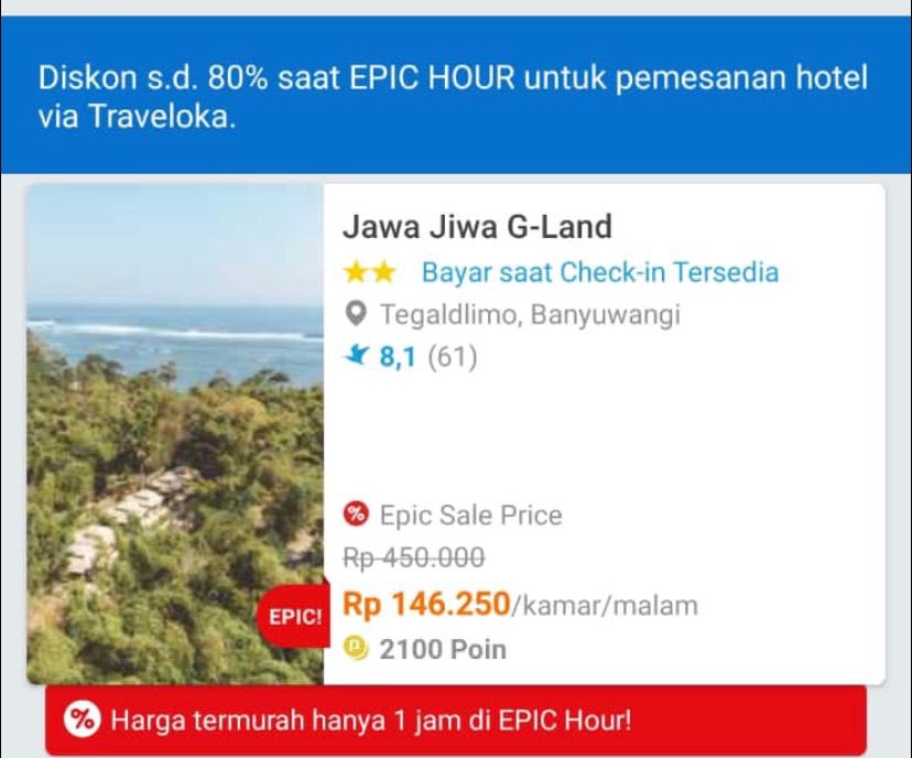 Gak cuma Bali juga ada Banyuwangi, nginepnya di Jawa Jiwa G-Land udah paling kece soalnya selain tempatnya cakep harganya gak kalah cakep cuma 140 RIBUAN. 

Dan di sini pantainya terkenal ada ombak terbesar kedua di dunia, duh GAA ke sini gak sih?