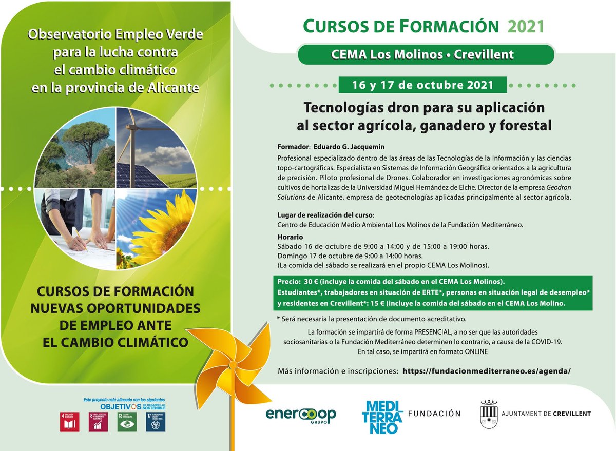 geodronsolution's tweet image. El 16 y 17 estaremos impartiendo el curso de &quot;Tecnologías dron y su aplicación al sector agrícola, ganadero y forestal&quot; en el CEMA Los Molinos, Crevillente.
Nos vemos allí!
@enercoop
@Mediterraneo_F