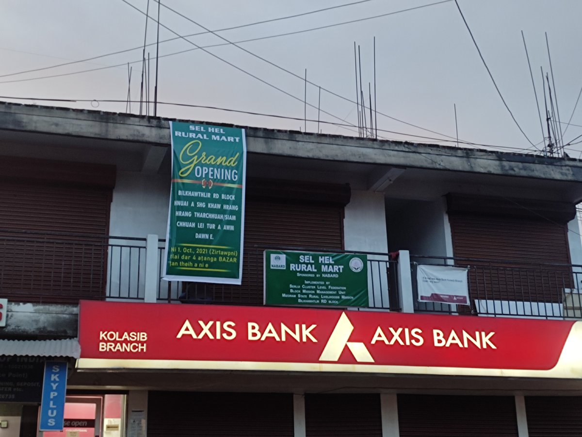 MzSRLM's tweet photo. SEL HEL Rural Mart, a joint initiative of Mizoram SRLM and NABARD was inaugurated by Deputy Commissioner, Kolasib District. SEL HEL Mart to be run by SERLUI CLF is a first of its kind under Mizoram SRLM. The MART will sell farm &amp; non farm products of SHG members. https://t.co/ISnC4TqczU