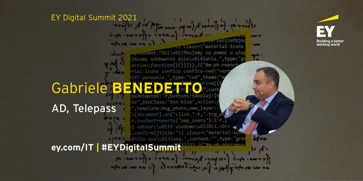 Oggi c'è più tecnologia di quello che ci serve, abbiamo una quantità di tecnologia maggiore rispetto alla capacità di innovazione. Ma il contatto umano resta fondamentale, altrimenti viene meno la spinta ad accelerare e capire il mercato

<a href="/GabriBen/">Gabriele Benedetto</a> AD @Telepass a #EYDigitalSummit