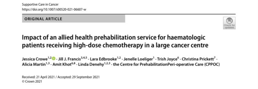 Jess Crowe (@jesscrowe88) on Twitter photo #prehabilitation should be routinely considered to support patients undergoing #AuSCT (autologous stem cell transplant)
<a href="/LindaDenehy/">Linda Denehy</a> <a href="/LaraEdbrooke/">Lara Edbrooke</a>, Jill Francis, Amit Khot, <a href="/PeterMacRes/">Peter Mac Research</a>
rdcu.be/cyYw9
Thanks to all team members in MDT #prehabilitation should be routinely considered to support patients undergoing #AuSCT (autologous stem cell transplant)
<a href="/LindaDenehy/">Linda Denehy</a> <a href="/LaraEdbrooke/">Lara Edbrooke</a>, Jill Francis, Amit Khot, <a href="/PeterMacRes/">Peter Mac Research</a>
rdcu.be/cyYw9
Thanks to all team members in MDT