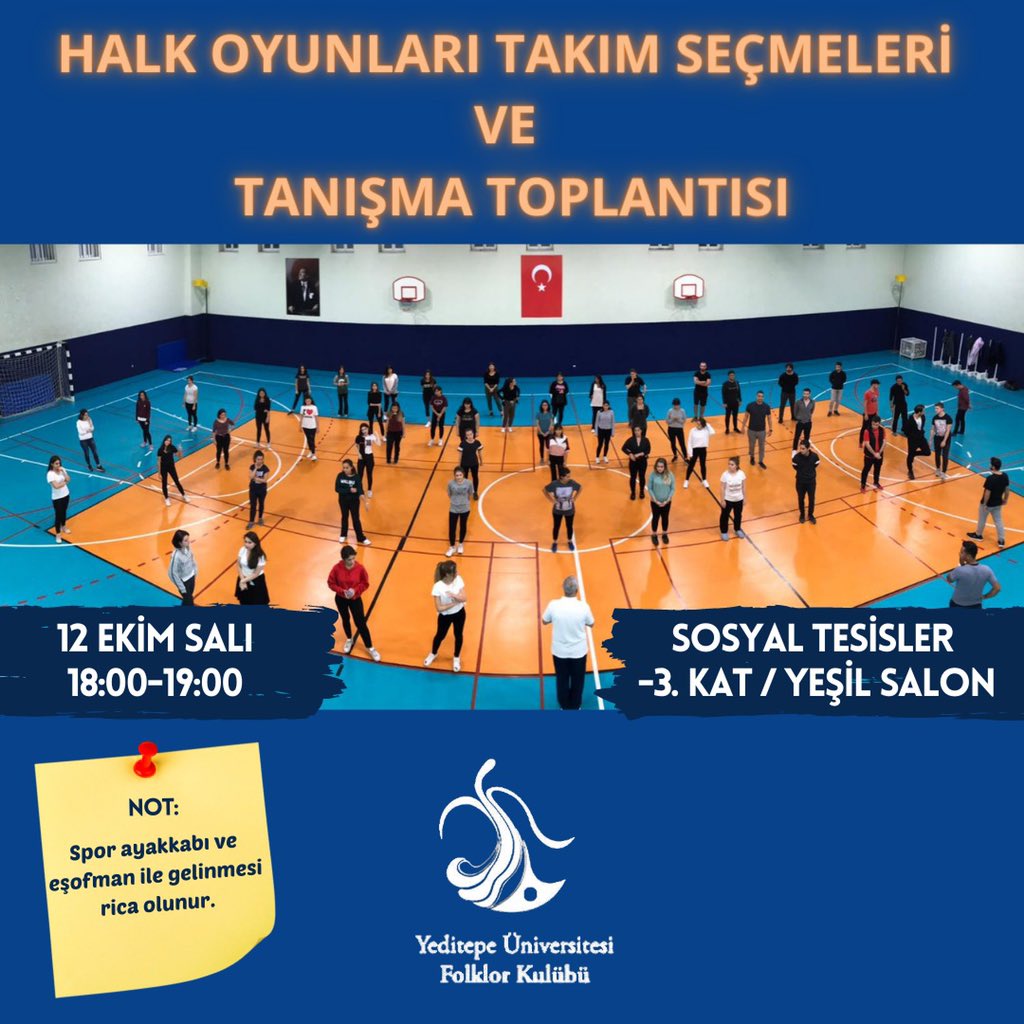 Yeni sezona bomba gibi başlamaya hazır mısın? ✨

Yeniden tanışmak, özlem gidermek harekete geçmek ve takım seçmelerimiz için 12 Ekim Salı günü buluşuyoruz❗️

Sende halk oyunları takımında yer almak istiyorsan sakın kaçırma❗️