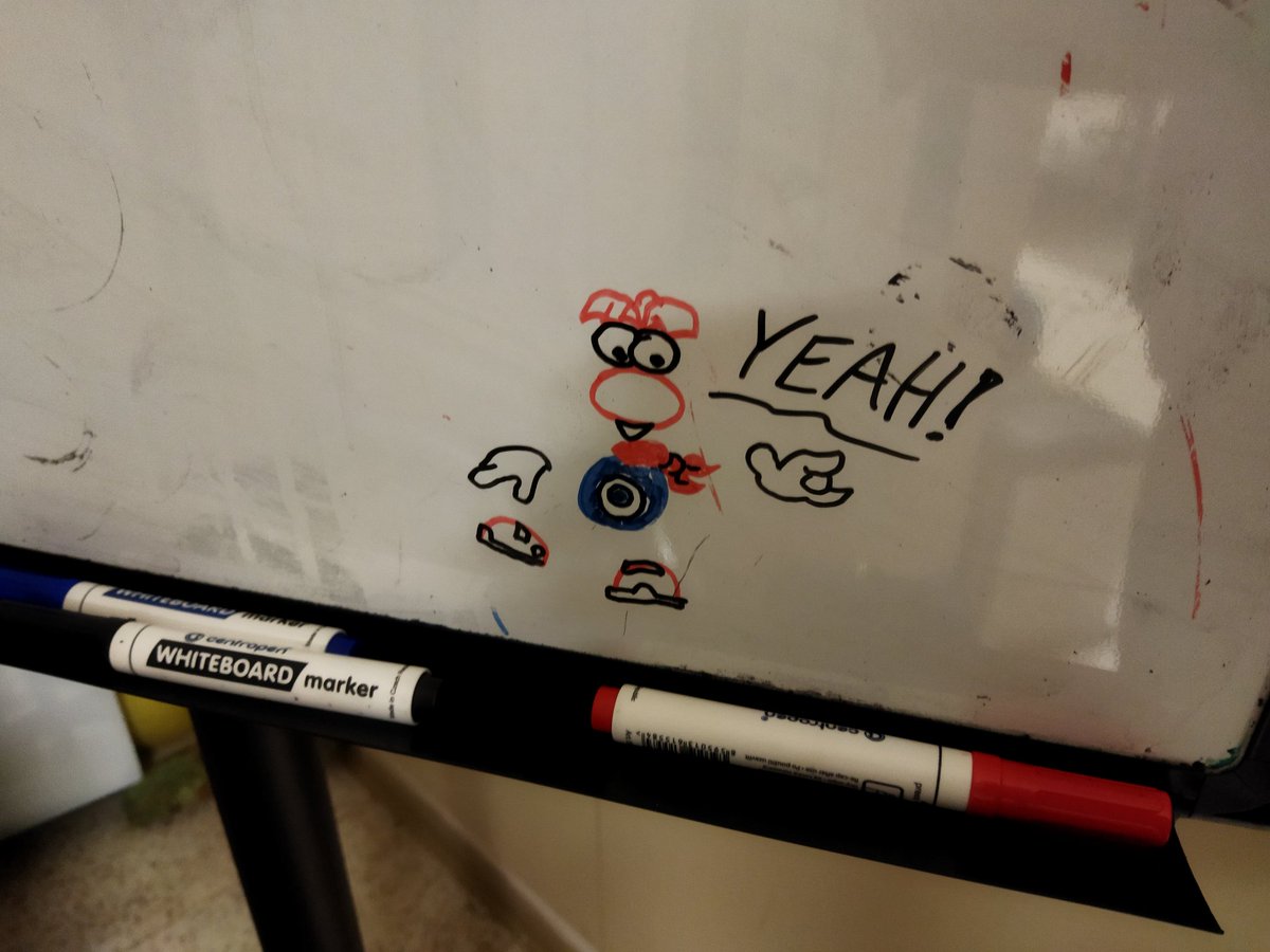 raybloom's tweet photo. Yesterday I drew simple Rayman on whiteboard and a day later I noticed another Rayman and Globox surrounding my drawing. I love this place. https://t.co/pvhRnJPBRA